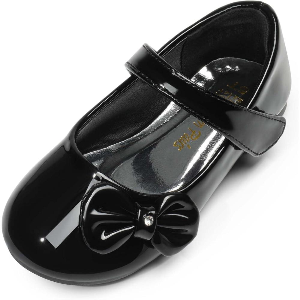 imageDREAM PAIRS Toddler Girls Dress Shoes Mary Jane Flats Girls School Uniform Flats Bow Ballerina ShoesBlackPat