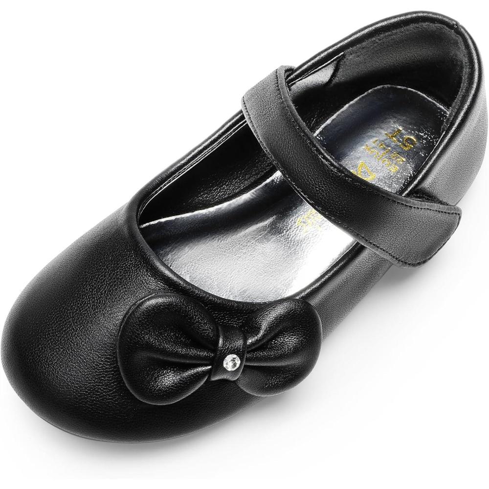 imageDREAM PAIRS Toddler Girls Dress Shoes Mary Jane Flats Girls School Uniform Flats Bow Ballerina ShoesBlackpu