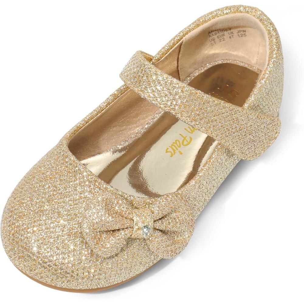 imageDREAM PAIRS Toddler Girls Dress Shoes Mary Jane Flats Girls School Uniform Flats Bow Ballerina ShoesGoldGlitter