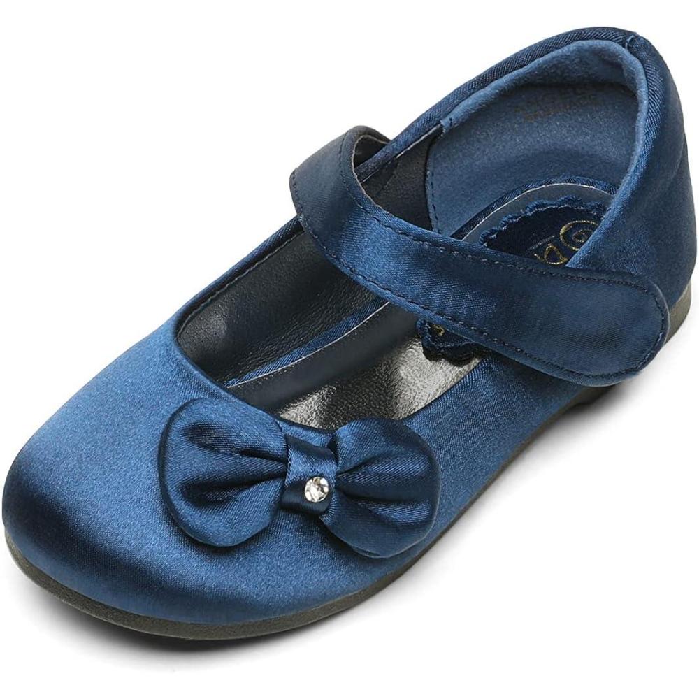 imageDREAM PAIRS Toddler Girls Dress Shoes Mary Jane Flats Girls School Uniform Flats Bow Ballerina ShoesNavySatin