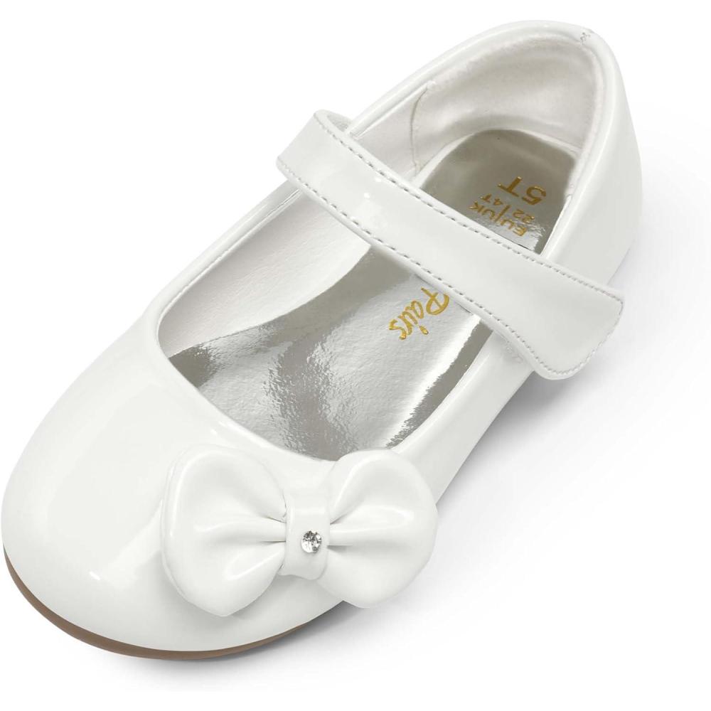 imageDREAM PAIRS Toddler Girls Dress Shoes Mary Jane Flats Girls School Uniform Flats Bow Ballerina ShoesWhitePat