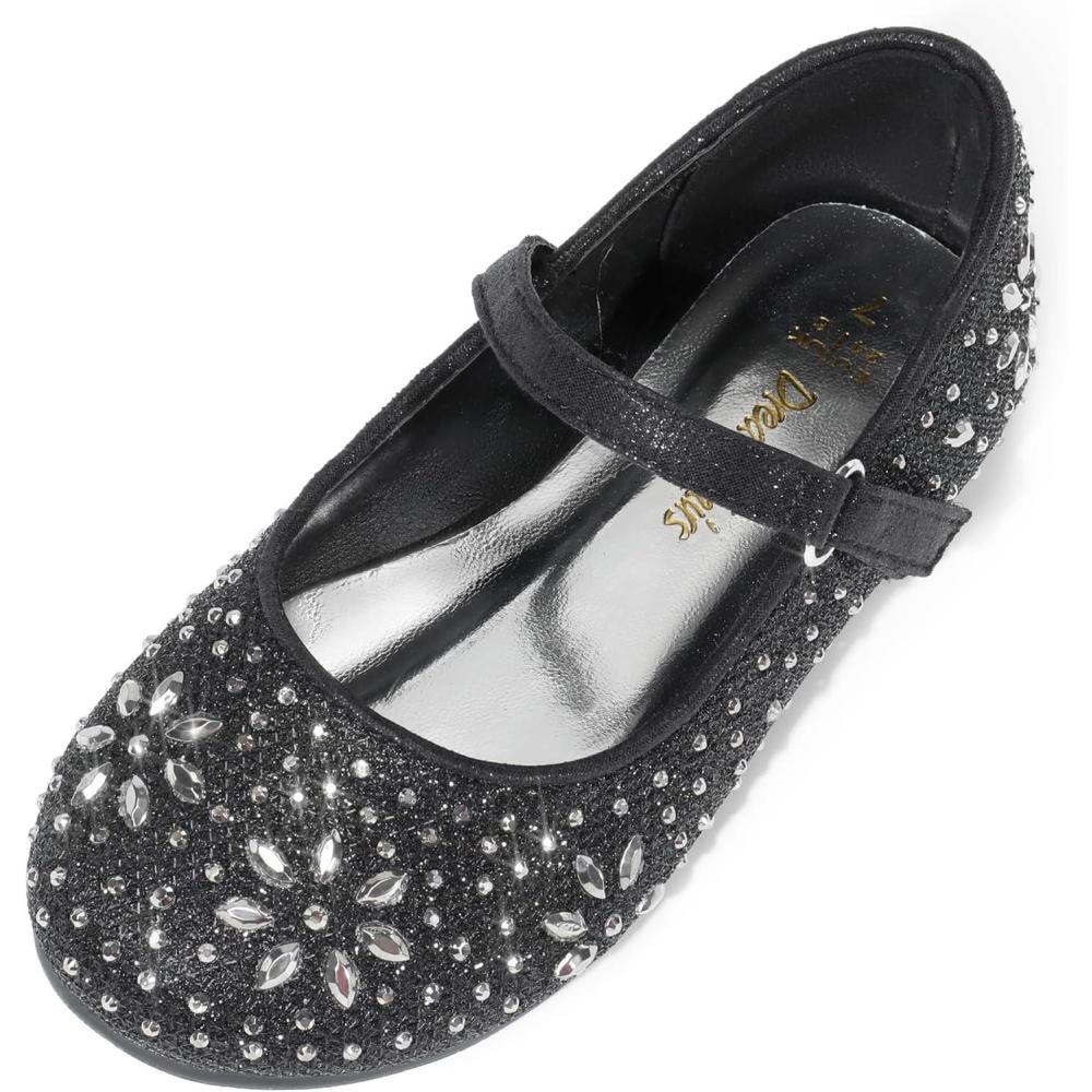 imageDREAM PAIRS Toddler Girls Dress Shoes Mary Jane Rhinestone Ballerina Flat for Party Birthday Performance WeddingBlack