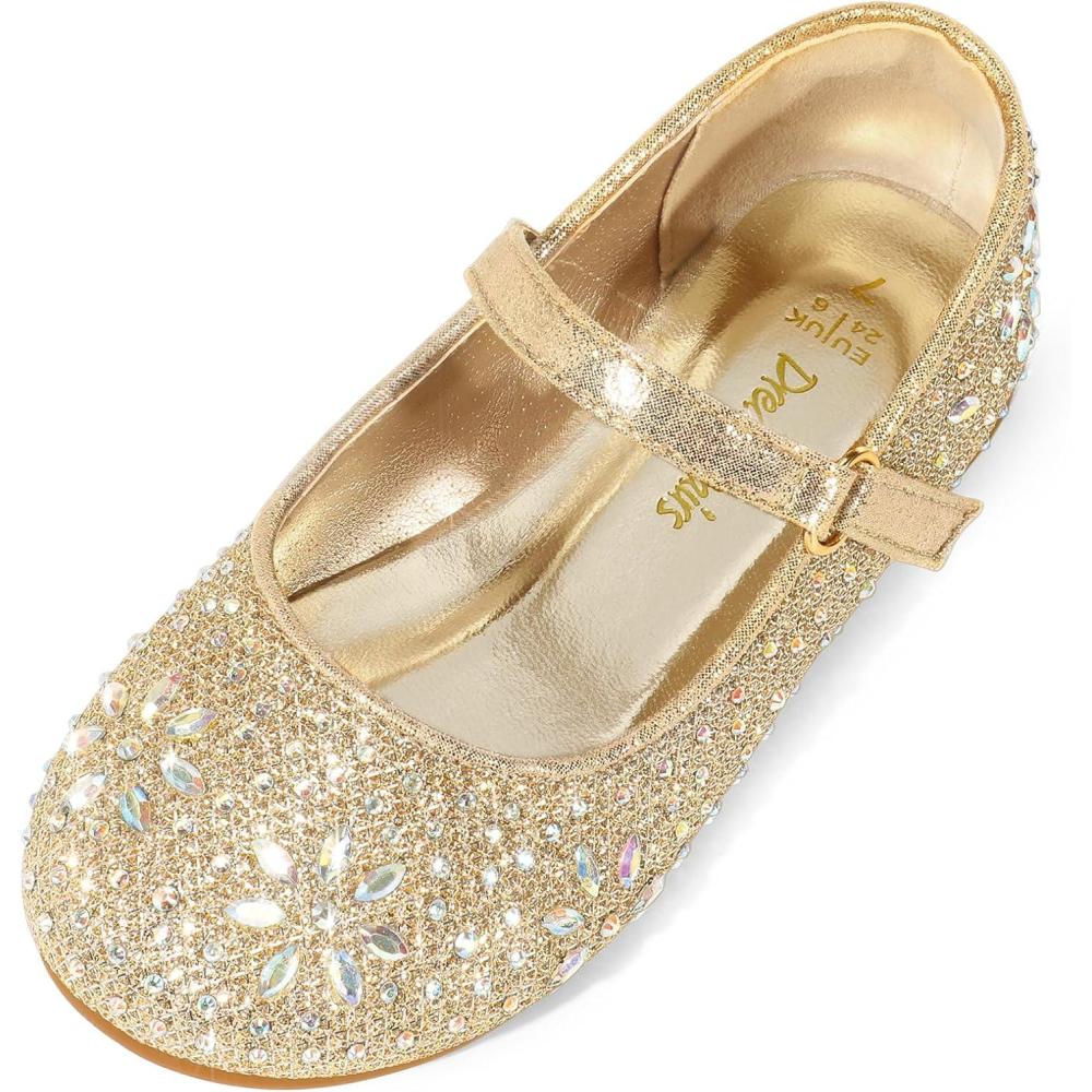 imageDREAM PAIRS Toddler Girls Dress Shoes Mary Jane Rhinestone Ballerina Flat for Party Birthday Performance WeddingGold