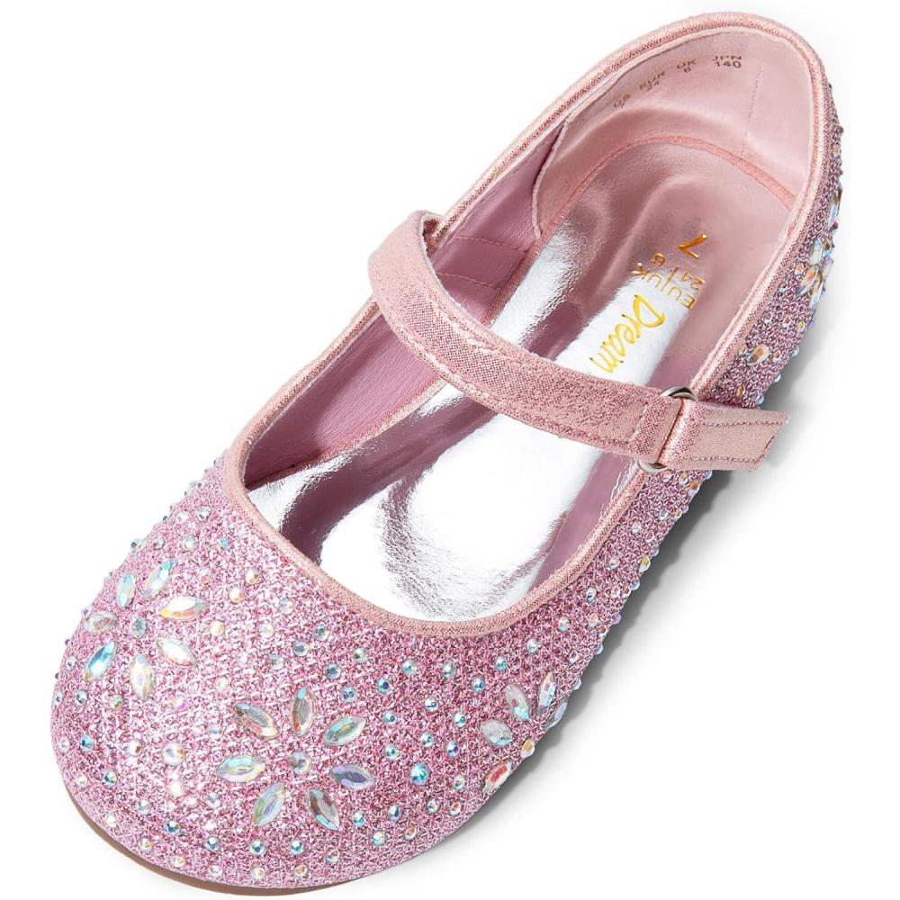 imageDREAM PAIRS Toddler Girls Dress Shoes Mary Jane Rhinestone Ballerina Flat for Party Birthday Performance WeddingPink