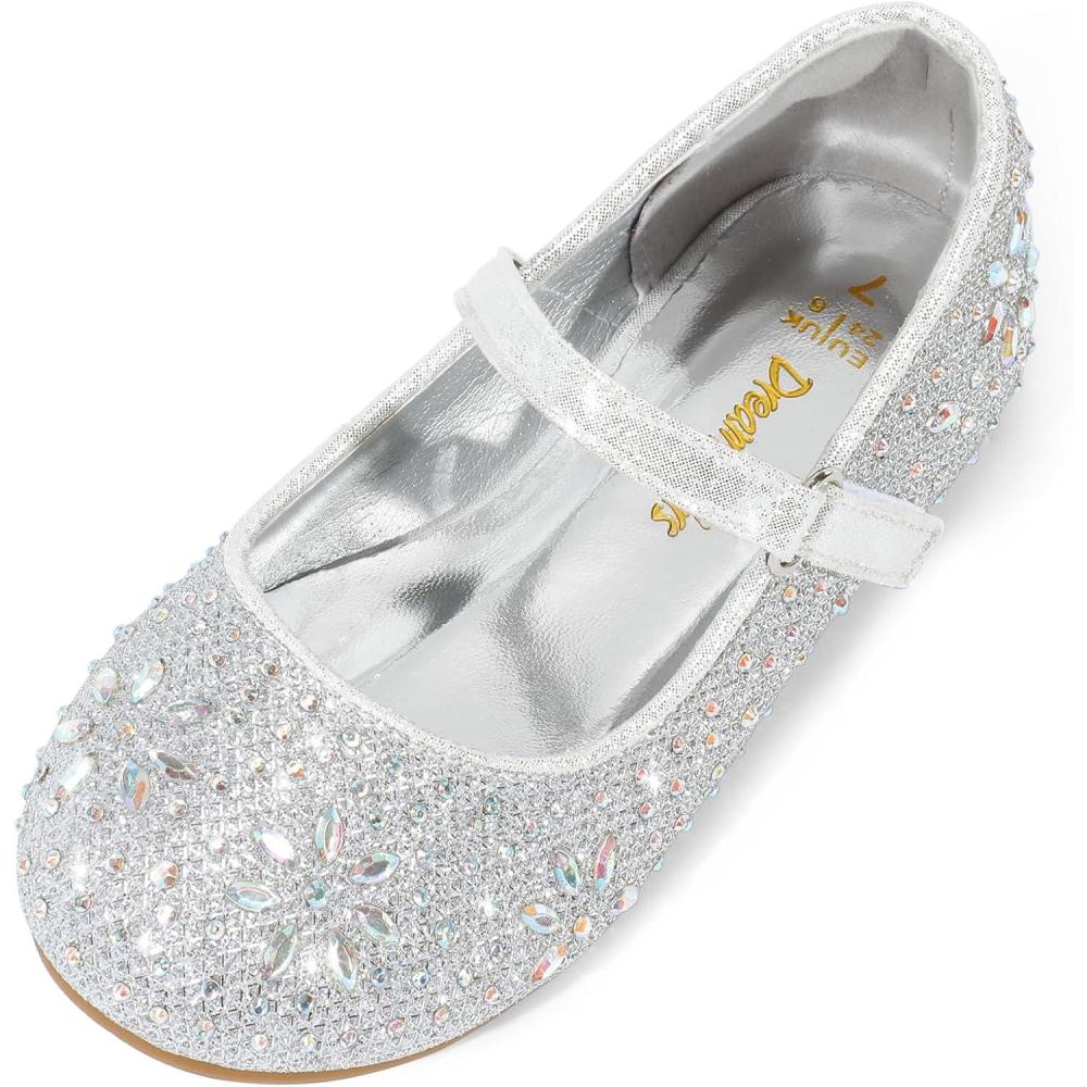 imageDREAM PAIRS Toddler Girls Dress Shoes Mary Jane Rhinestone Ballerina Flat for Party Birthday Performance WeddingSilver