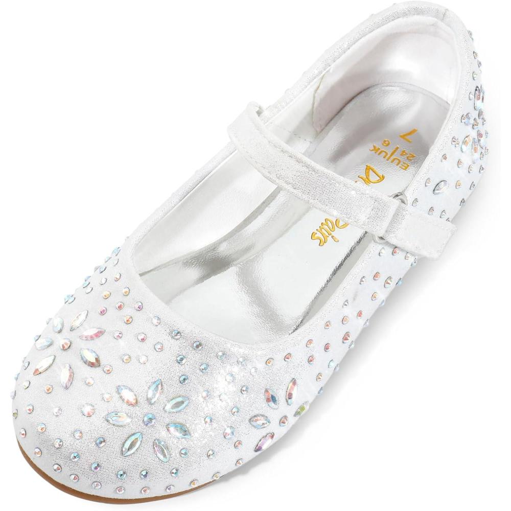 imageDREAM PAIRS Toddler Girls Dress Shoes Mary Jane Rhinestone Ballerina Flat for Party Birthday Performance WeddingWhite