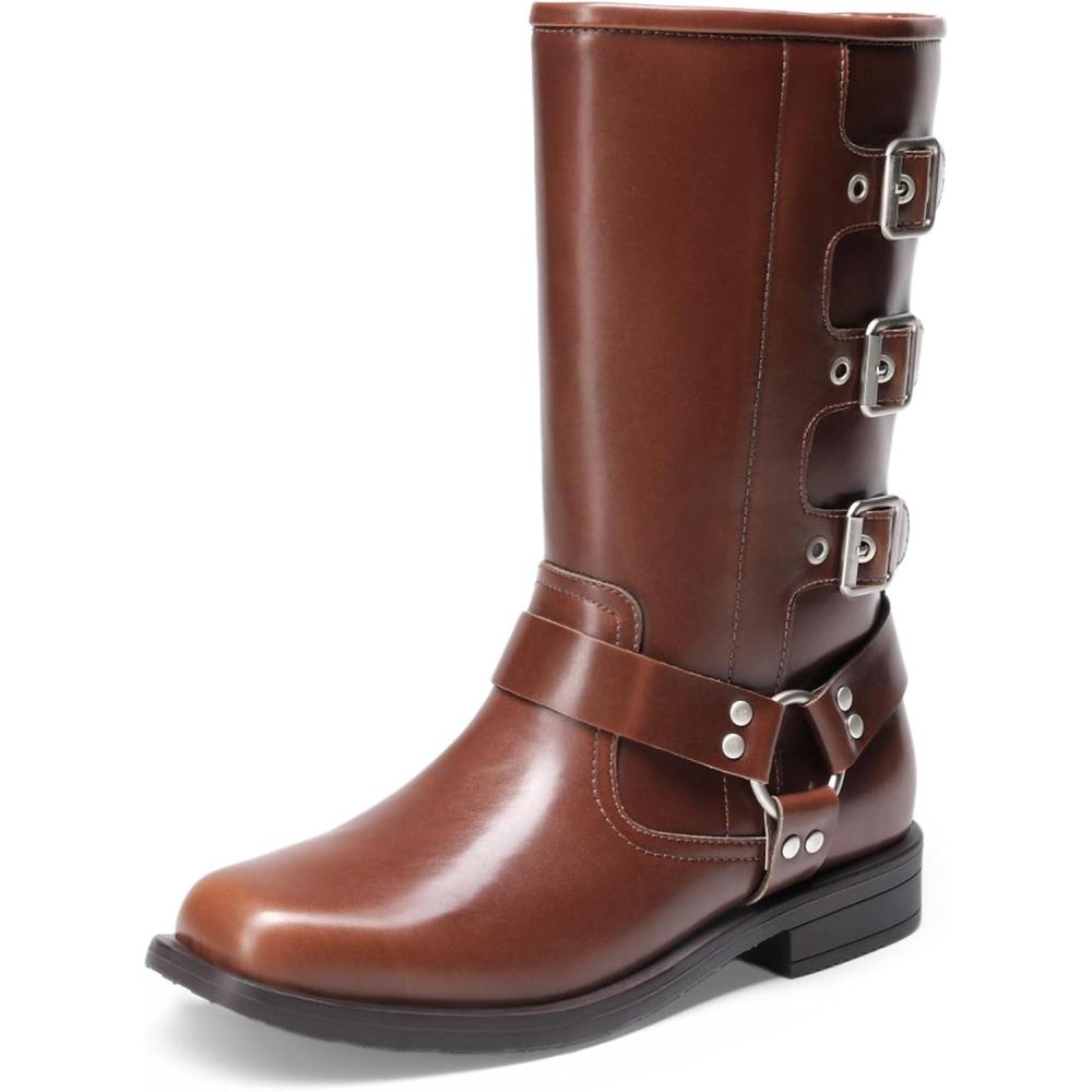 imageDREAM PAIRS Toddler Girls Mid Calf Boots Side Zipper Riding ShoesBrown