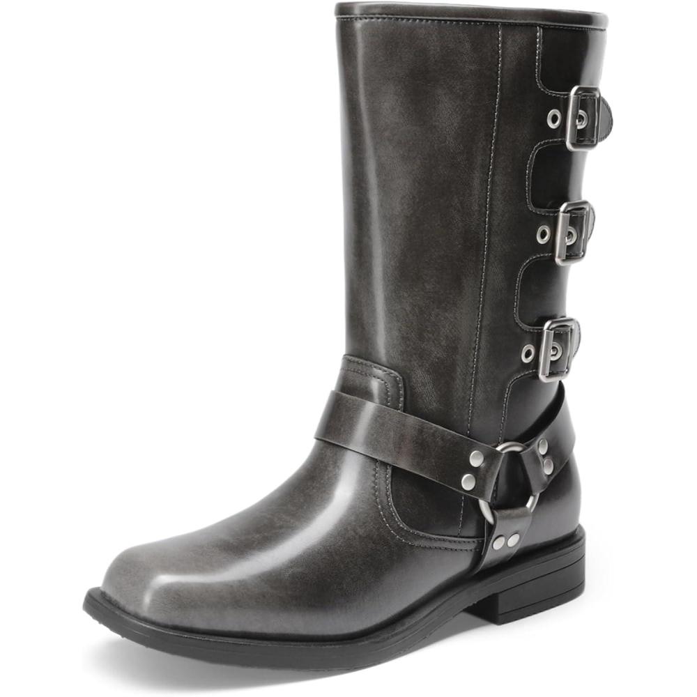 imageDREAM PAIRS Toddler Girls Mid Calf Boots Side Zipper Riding ShoesDark Grey