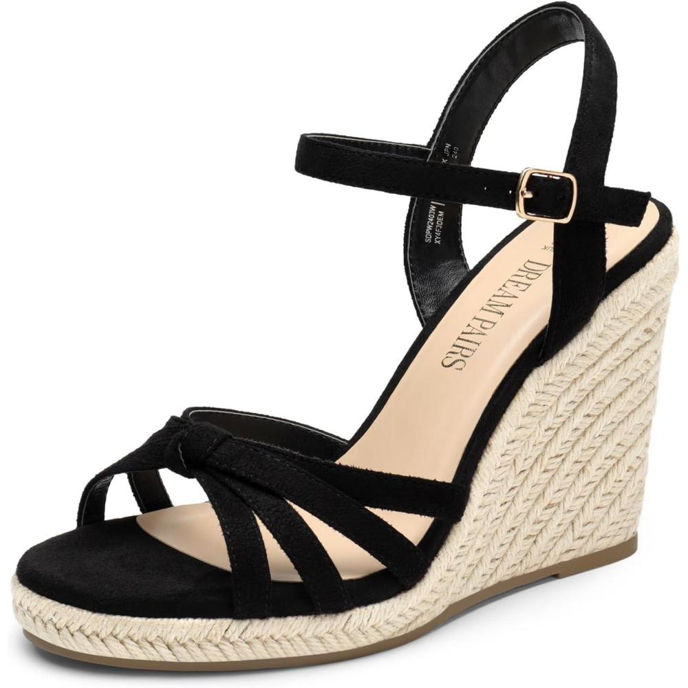 imageDREAM PAIRS Wedge Sandals for Women Dressy Summer Platform Espadrille Strappy Casual Braided Heels Comfortable with Open Toe and Ankle StrapBlacksuede