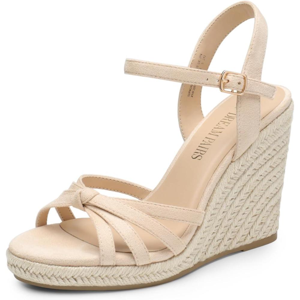 imageDREAM PAIRS Wedge Sandals for Women Dressy Summer Platform Espadrille Strappy Casual Braided Heels Comfortable with Open Toe and Ankle StrapNudesuede