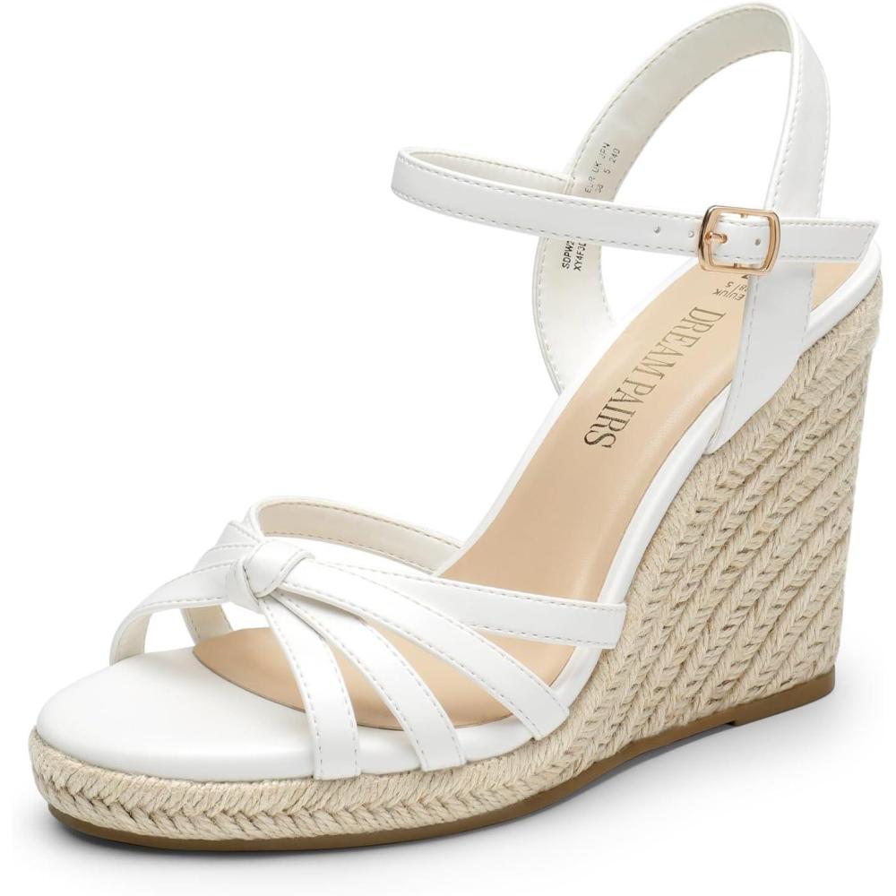 imageDREAM PAIRS Wedge Sandals for Women Dressy Summer Platform Espadrille Strappy Casual Braided Heels Comfortable with Open Toe and Ankle StrapWhitepu