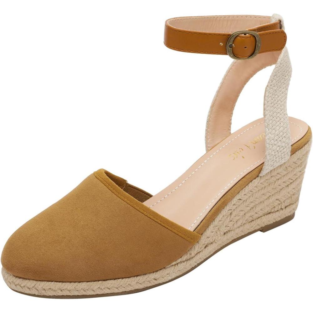 imageDREAM PAIRS Womens Ankle Strap Closed Toe Espadrille Wedge Heels SandalsCamel