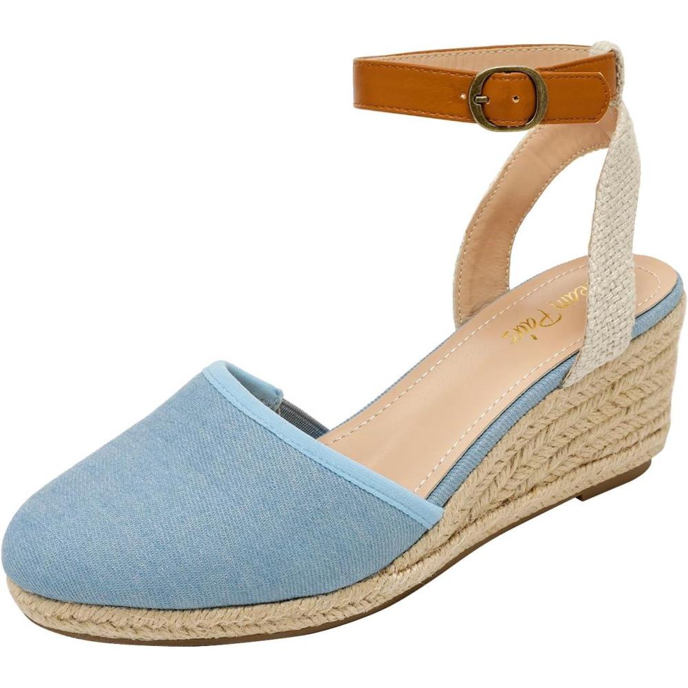 imageDREAM PAIRS Womens Ankle Strap Closed Toe Espadrille Wedge Heels SandalsLightBlue