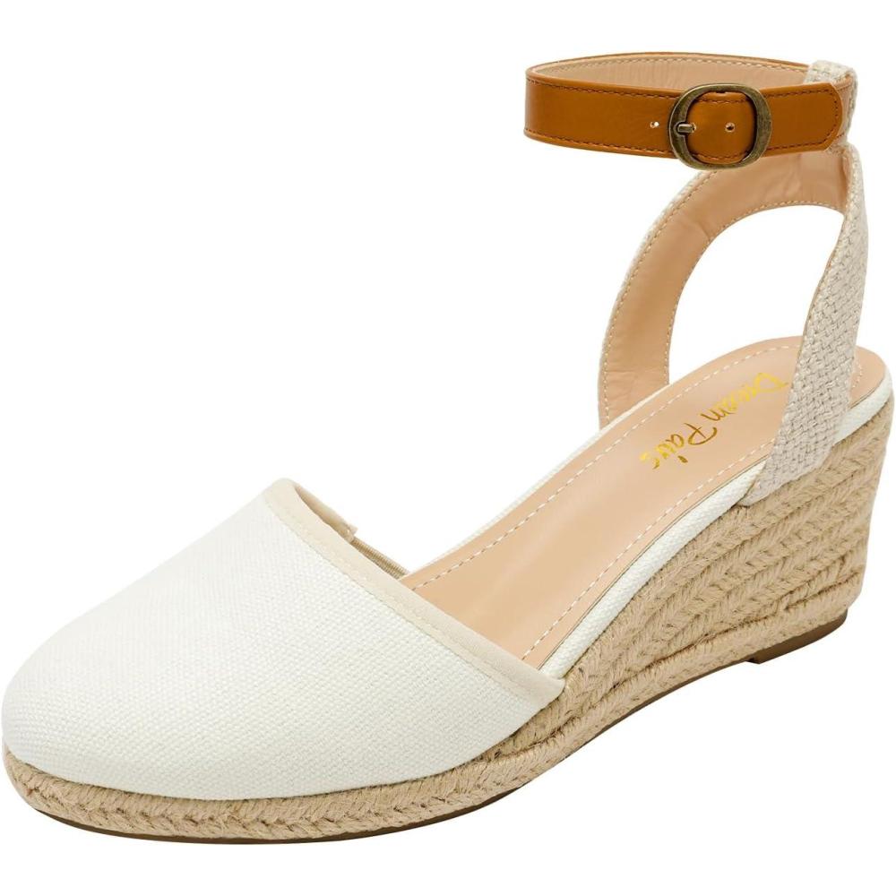 imageDREAM PAIRS Womens Ankle Strap Closed Toe Espadrille Wedge Heels SandalsWhite