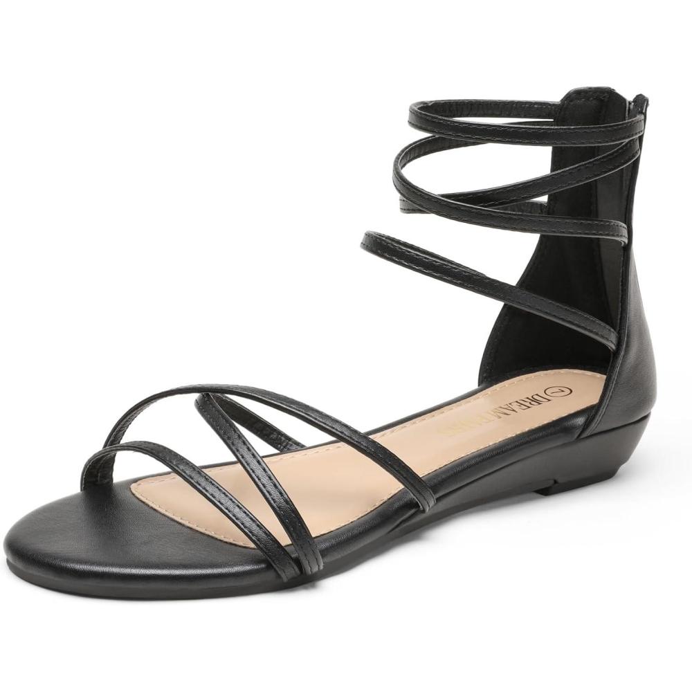 imageDREAM PAIRS Womens Ankle Strap Flat Sandals Summer Dressy Strappy Gladiator Rhinestones SandalsBlackPu