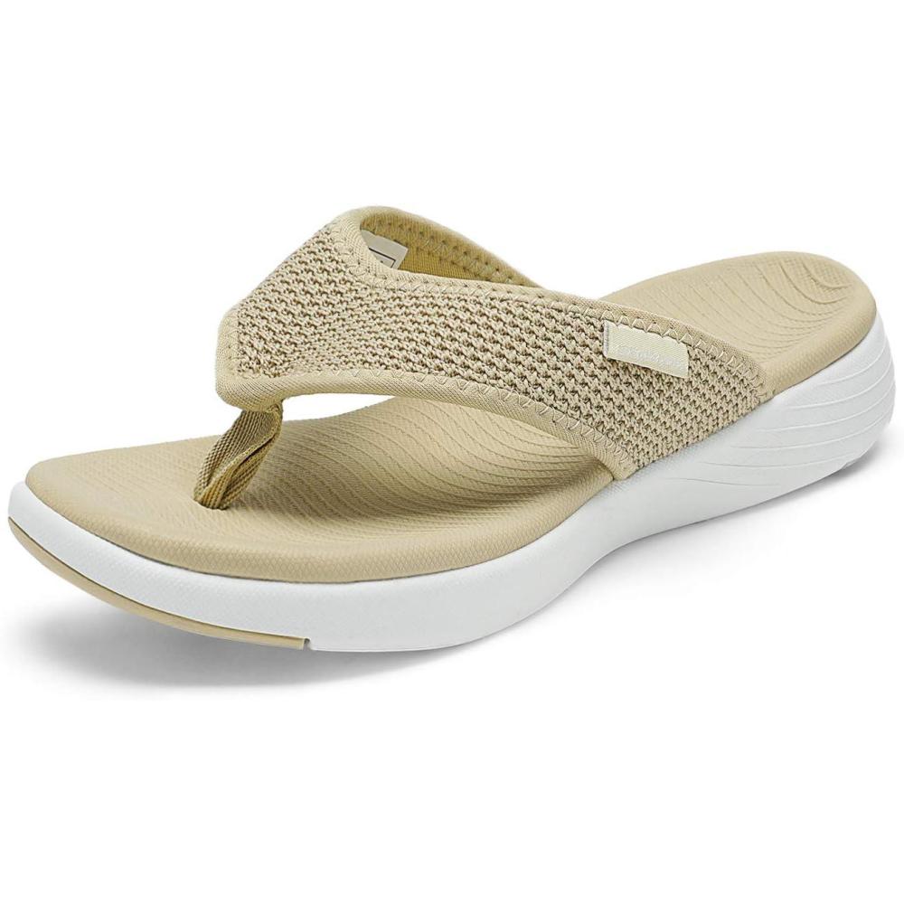 imageDREAM PAIRS Womens Arch Support Soft Cushion Flip Flops Thong SandalsBeige