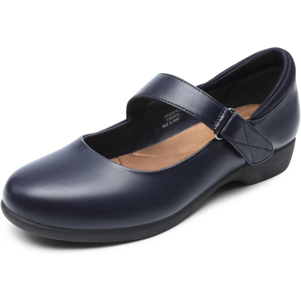 imageDREAM PAIRS Womens Ballet Mary Jane Flats Comfortable Business Office Dress Shoes for Women Dressy and Work with Ankle StrapNavy