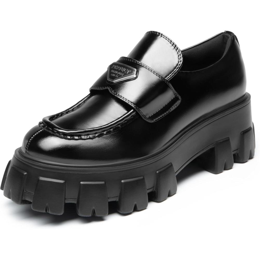 imageDREAM PAIRS Womens Chunky Loafers Platform Comfortable SlipOn Dressy Business Casual Fashion Outfit Loafer ShoesBlackpat