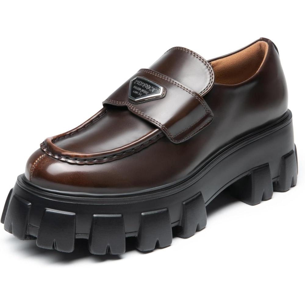 imageDREAM PAIRS Womens Chunky Loafers Platform Comfortable SlipOn Dressy Business Casual Fashion Outfit Loafer ShoesBrown