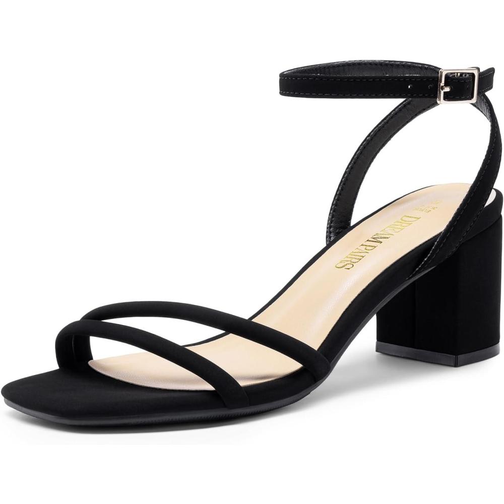 imageDREAM PAIRS Womens Chunky Strappy Heels Square Open Toe Ankle Buckle Low Heels Sandals for Daily Wedding Party DressBlack