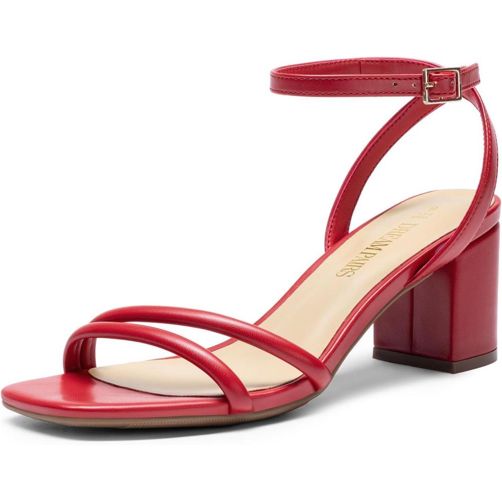 imageDREAM PAIRS Womens Chunky Strappy Heels Square Open Toe Ankle Buckle Low Heels Sandals for Daily Wedding Party DressRed