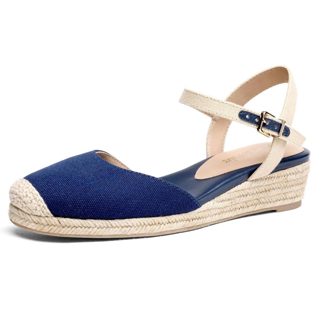 imageDREAM PAIRS Womens Closed Toe Elastic Ankle Strap Espadrilles Wedge SandalsNavy