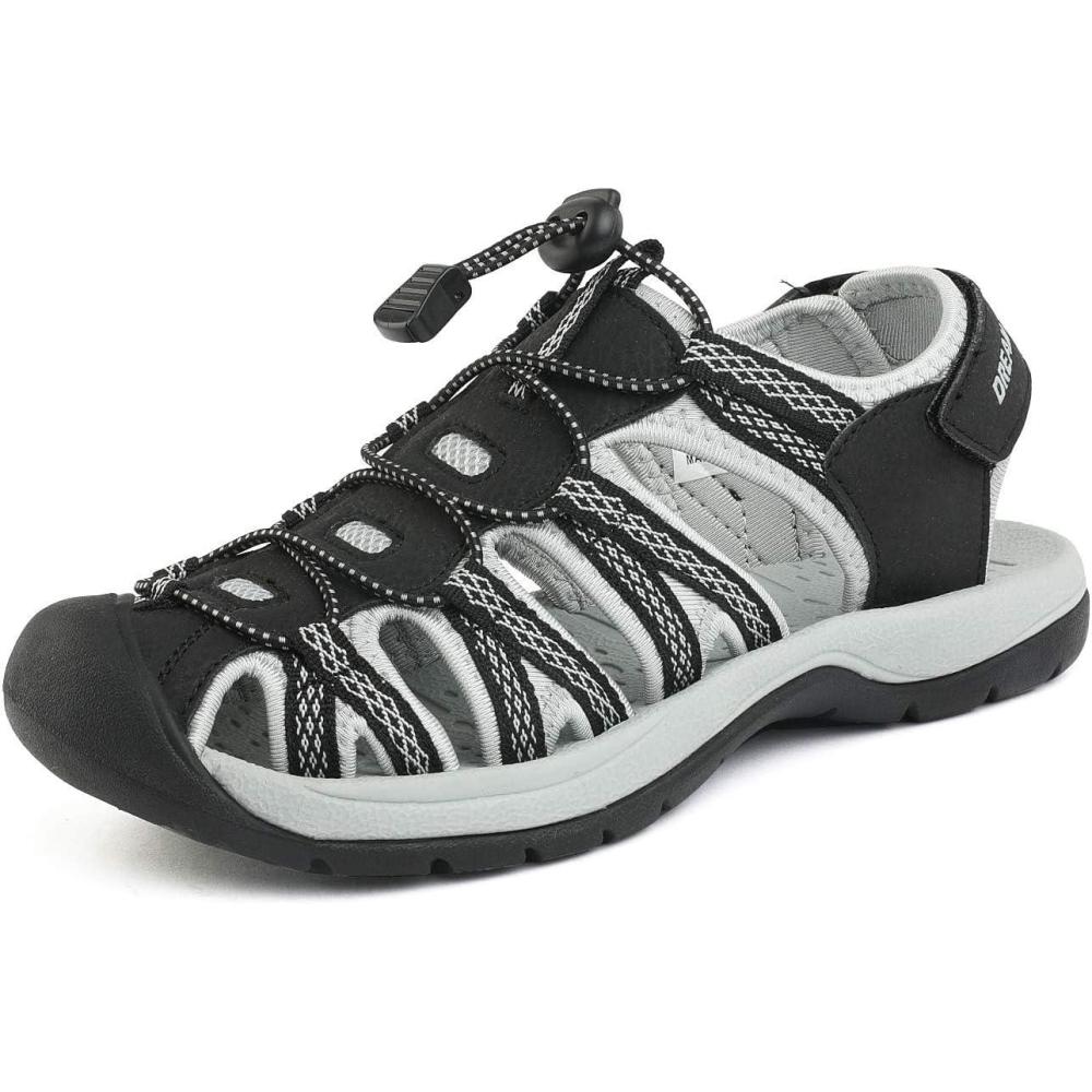 imageDREAM PAIRS Womens Closed Toe Hiking Summer Outdoor Sport Athletic SandalsBlackLightGreyYellow