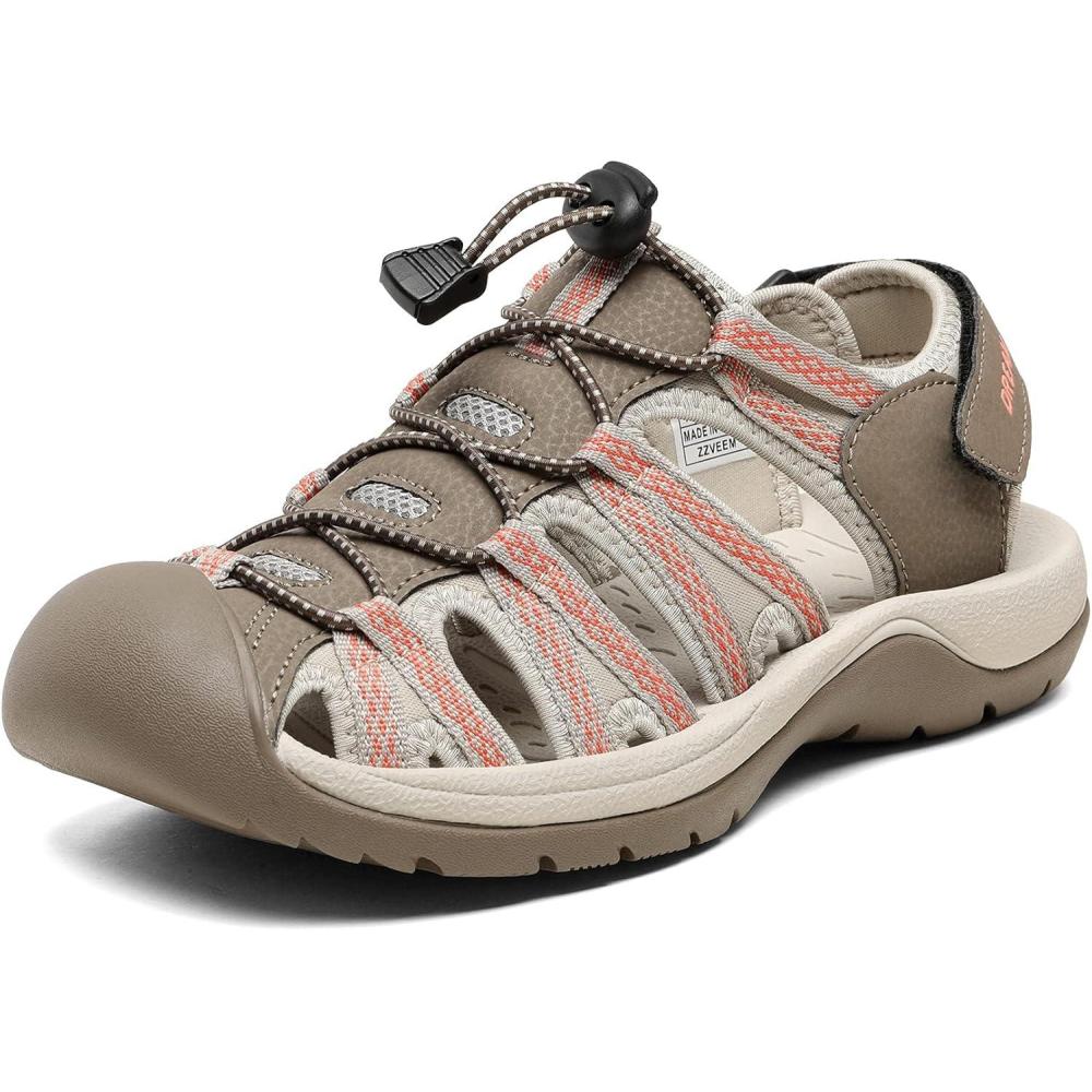 imageDREAM PAIRS Womens Closed Toe Hiking Summer Outdoor Sport Athletic SandalsBrownWatermelonRed
