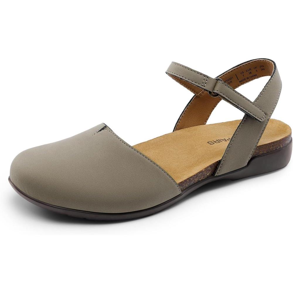 imageDREAM PAIRS Womens Closed Toe Sandals Arch Support Comfort Cork Footbed Flat Sandals Summer ShoesTaupe