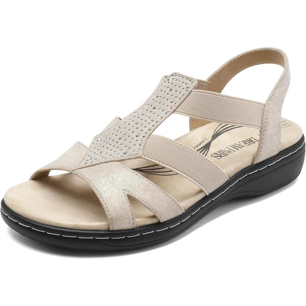 imageDREAM PAIRS Womens Comfortable Arch Support Dressy Flat Sandals Elastic Open Toe Walking Shoes for SummerNude