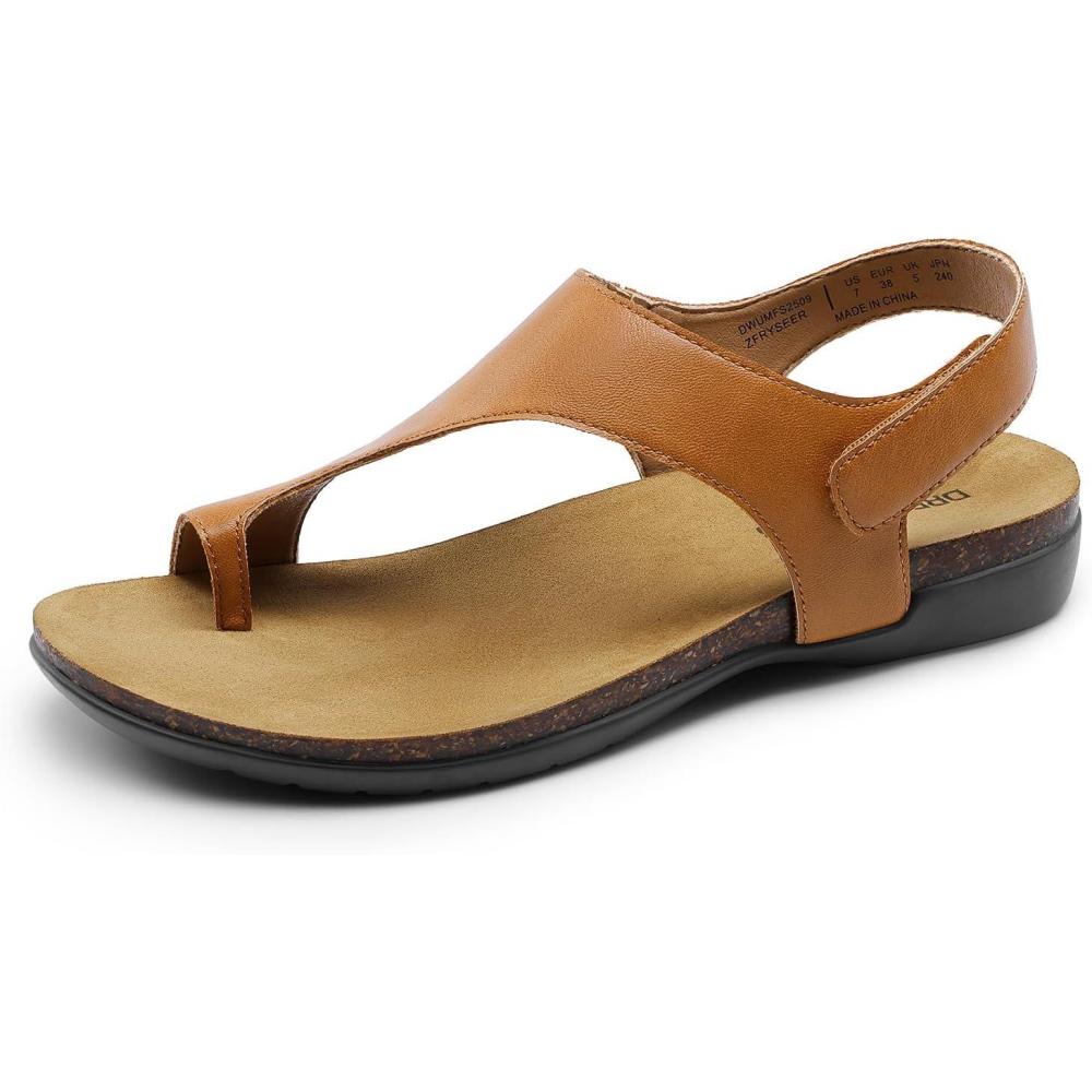 imageDREAM PAIRS Womens Comfortable Cork Footbed Arch Support Sandals Casual to Dressy Thong Walking Flat Sandals for SummerTan