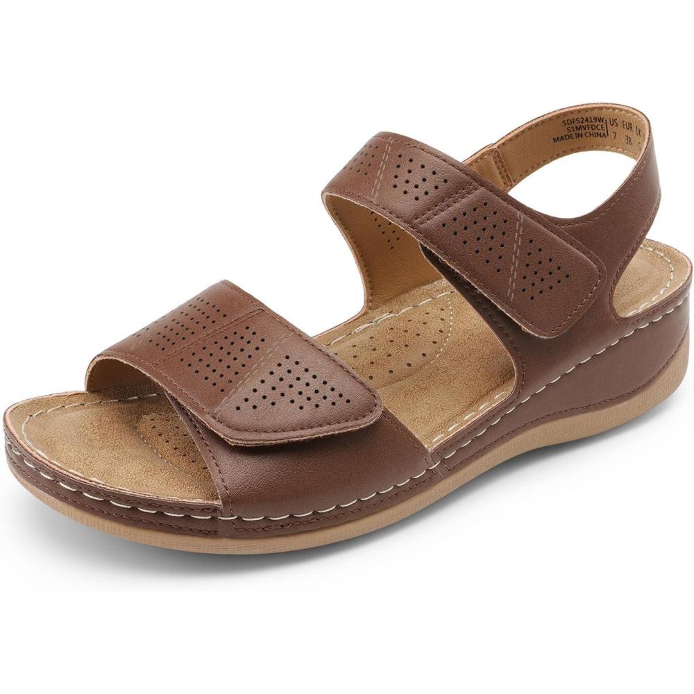 imageDREAM PAIRS Womens Comfortable Dressy Flats Sandals Open Toe One Band Casual Walking Sandals for SummerBrown