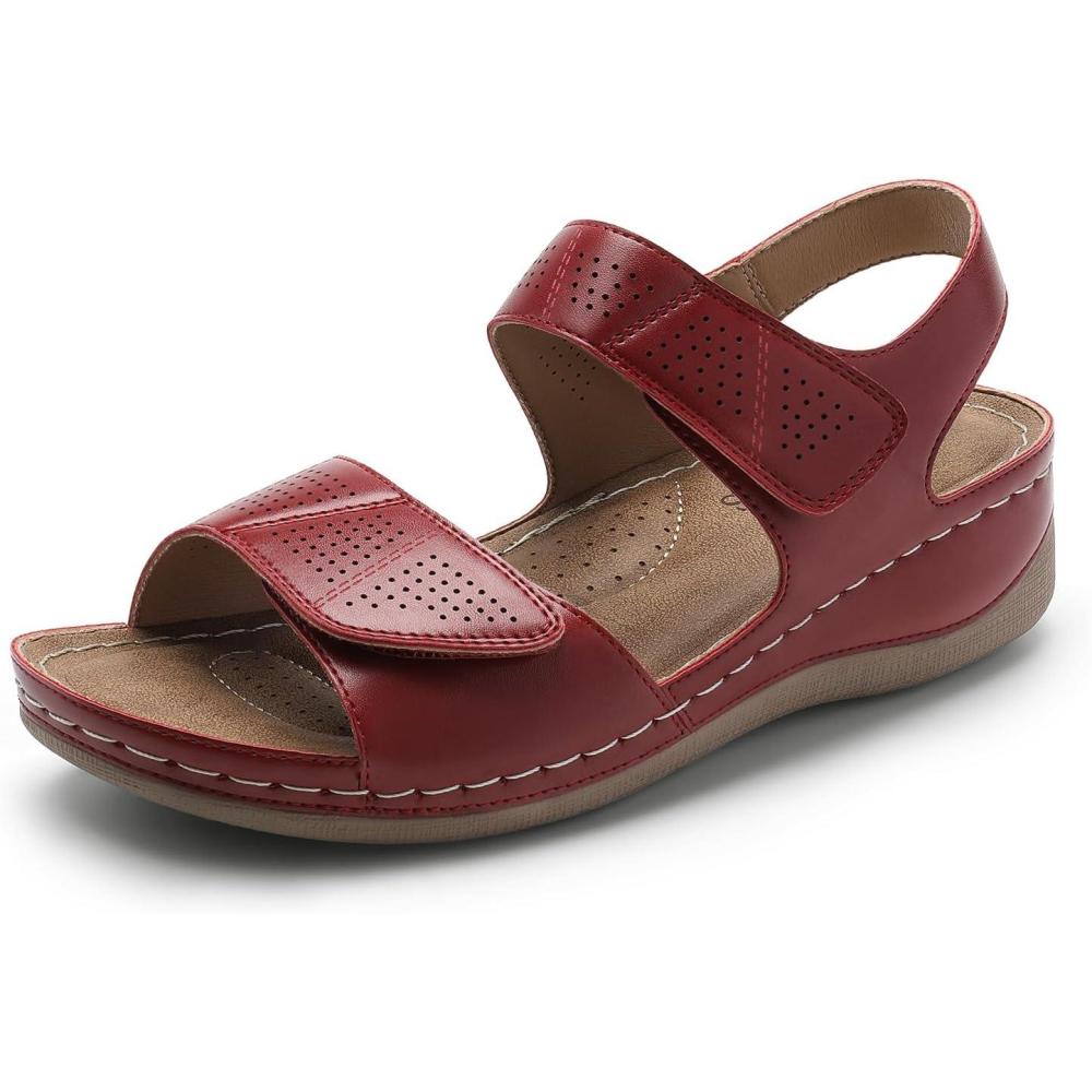 imageDREAM PAIRS Womens Comfortable Dressy Flats Sandals Open Toe One Band Casual Walking Sandals for SummerRed