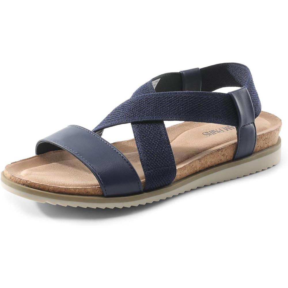 imageDREAM PAIRS Womens Comfortable Low Wedge Sandals Open Toe Slip On Strappy Flat Sandals Lightweight Summer ShoesNavy