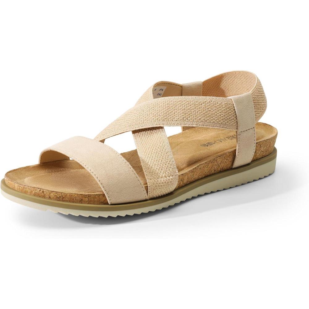 imageDREAM PAIRS Womens Comfortable Low Wedge Sandals Open Toe Slip On Strappy Flat Sandals Lightweight Summer ShoesNude