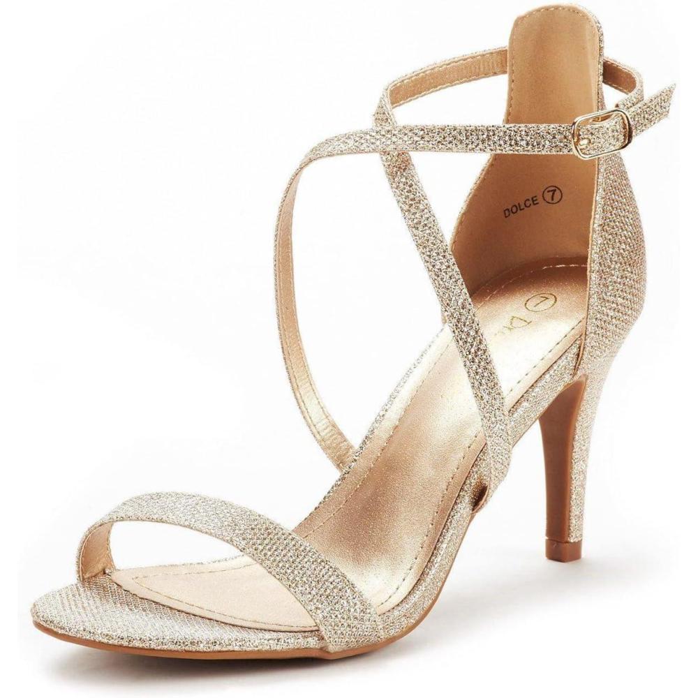 imageDREAM PAIRS Womens DOLCE Fashion Stilettos Open Toe Pump Heel SandalsGold Glitter
