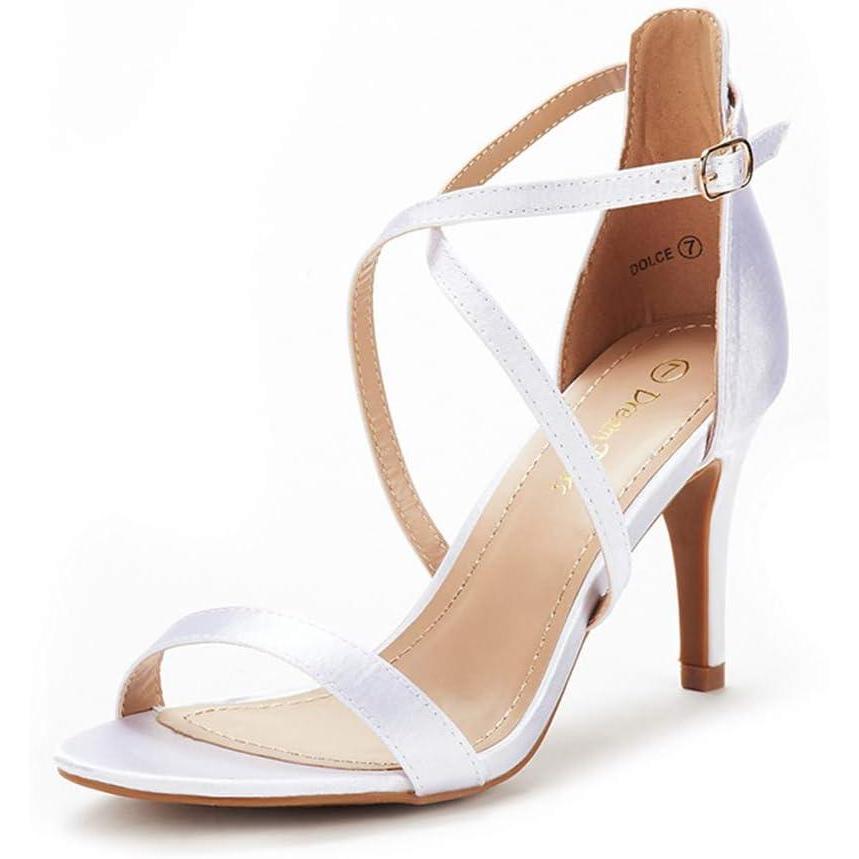 imageDREAM PAIRS Womens DOLCE Fashion Stilettos Open Toe Pump Heel SandalsWhite Satin
