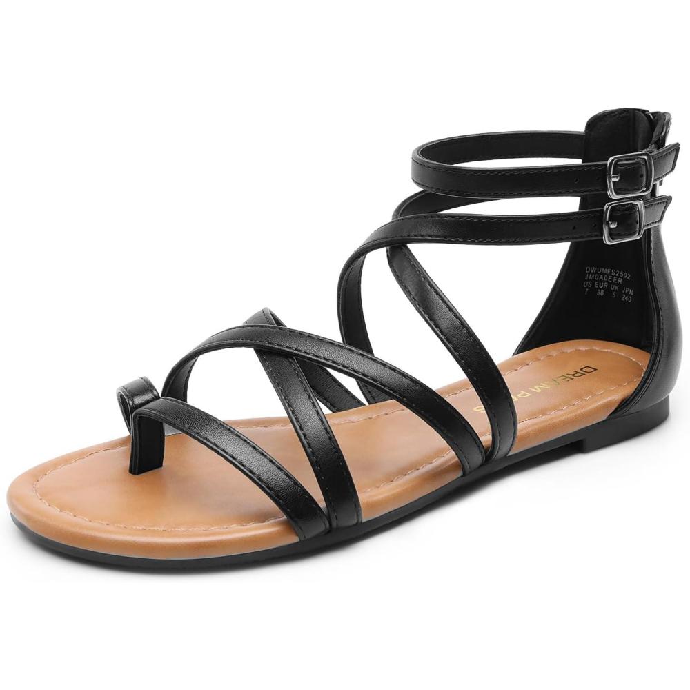 imageDREAM PAIRS Womens Dressy Gladiator Summer Cross Strappy Sandals Comfort Flat Casual Beach Fisherman Thong sandalsBlackpu