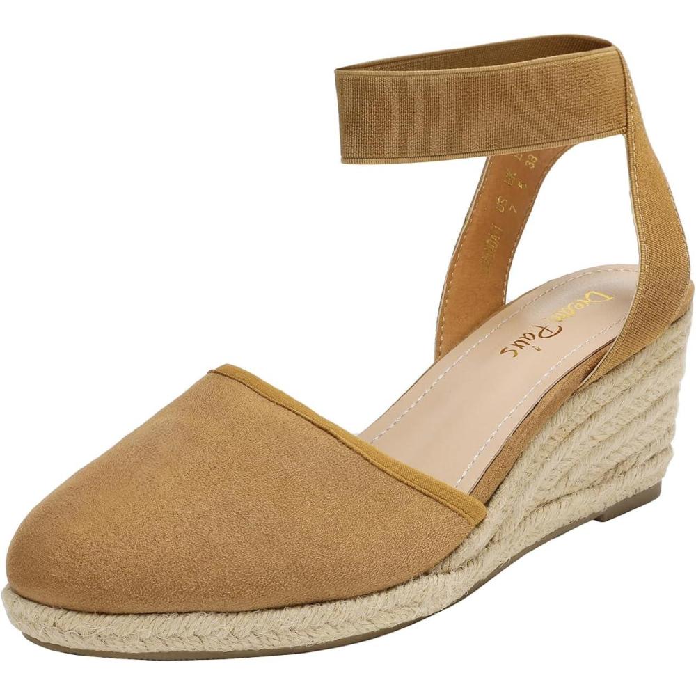 imageDREAM PAIRS Womens Elastic Ankle Strap Espadrilles Wedge SandalsCamel
