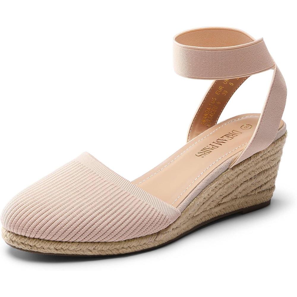 imageDREAM PAIRS Womens Elastic Ankle Strap Espadrilles Wedge SandalsPinkknit