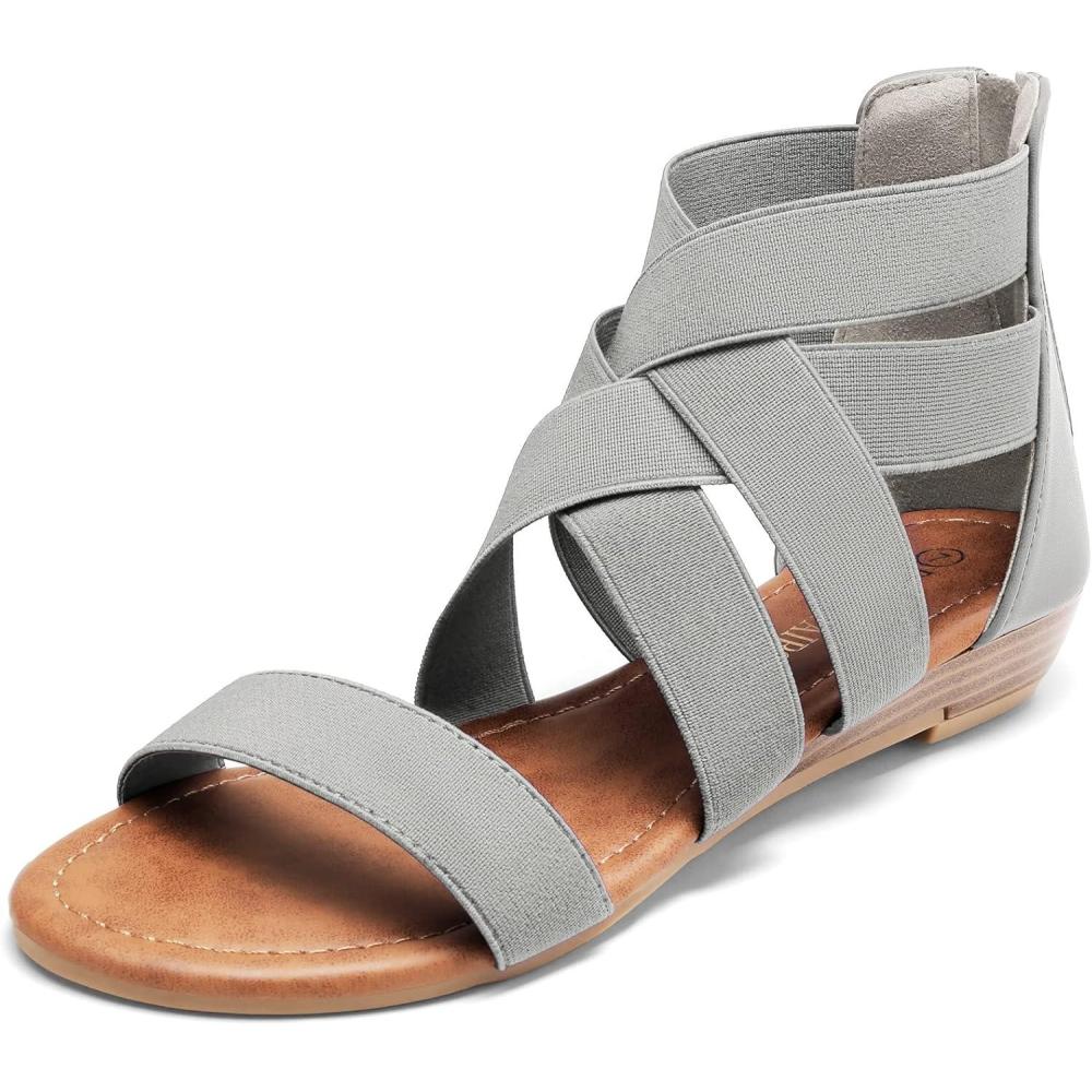 imageDREAM PAIRS Womens Elastic Ankle Strap Low Wedges SandalsGrey