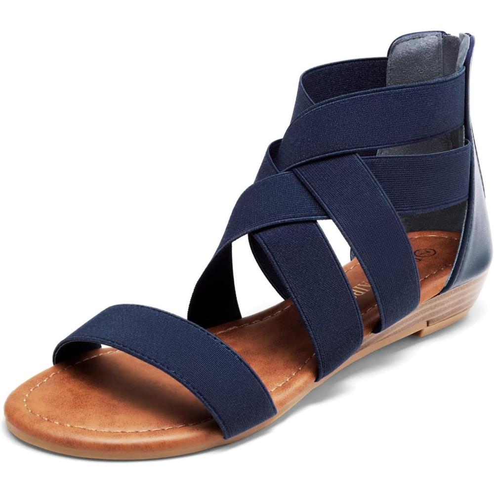 imageDREAM PAIRS Womens Elastic Ankle Strap Low Wedges SandalsNavy
