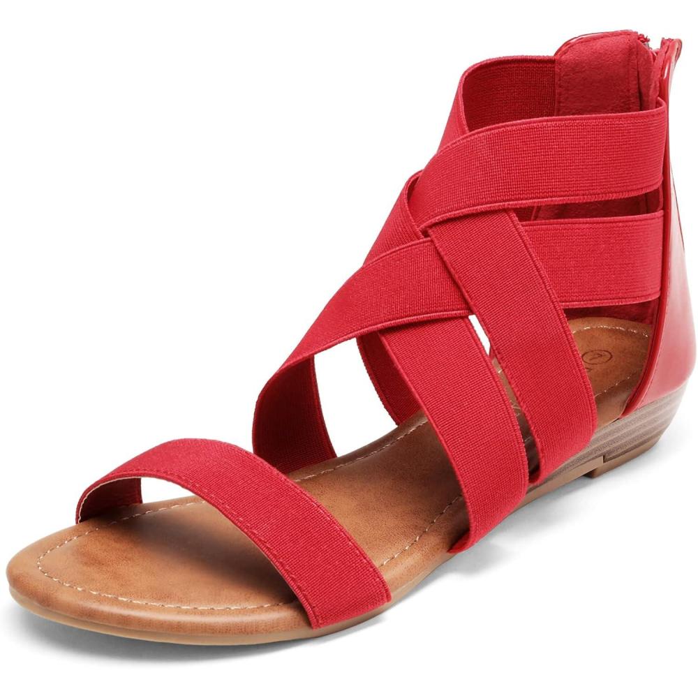imageDREAM PAIRS Womens Elastic Ankle Strap Low Wedges SandalsRed