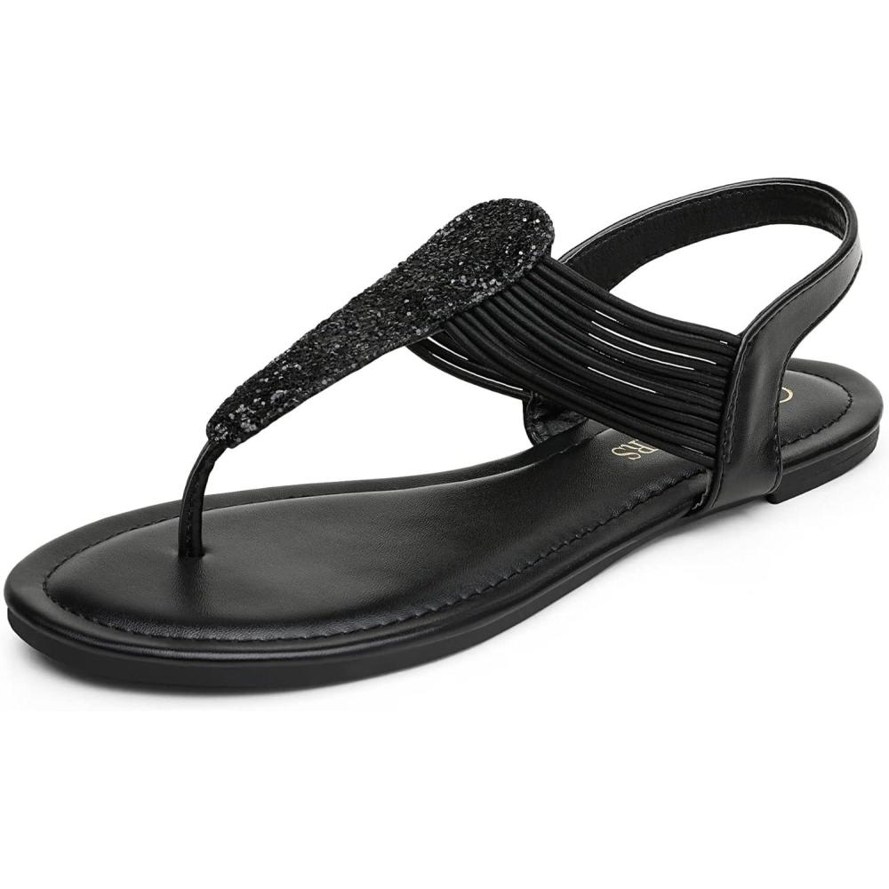 imageDREAM PAIRS Womens Elastic Strappy String Thong Ankle Strap Summer Gladiator SandalsBlack
