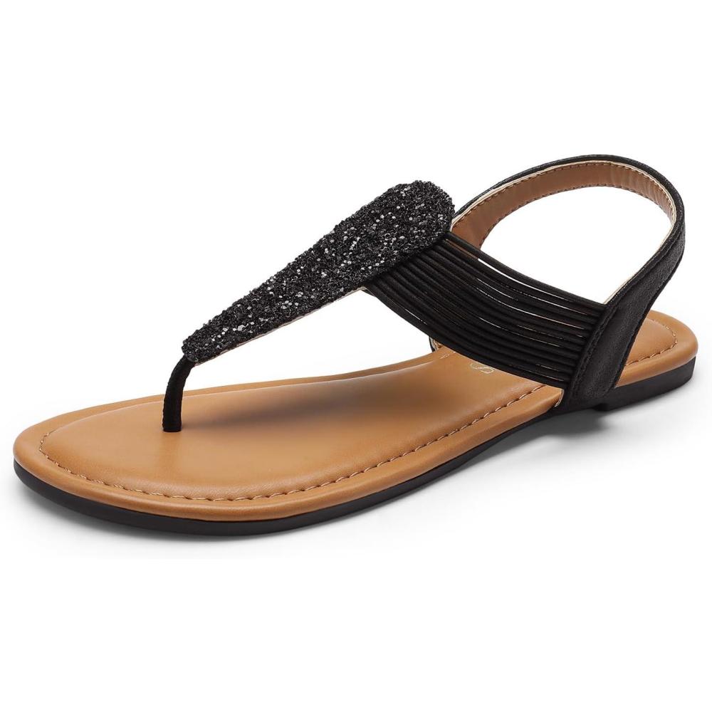 imageDREAM PAIRS Womens Elastic Strappy String Thong Ankle Strap Summer Gladiator SandalsBlackBrownfabric