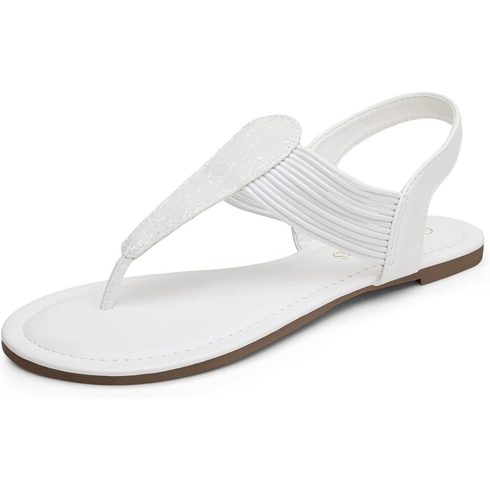 imageDREAM PAIRS Womens Elastic Strappy String Thong Ankle Strap Summer Gladiator SandalsWhiteGlitter