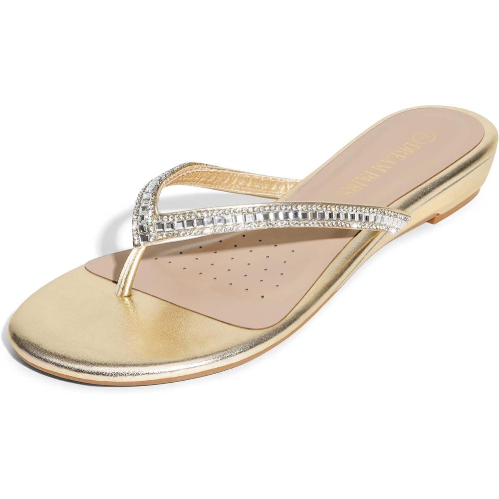 imageDREAM PAIRS Womens Fashion Rhinestones Design Slides Sandals Dress Daily Flat Sandals for SummerGold Glitter