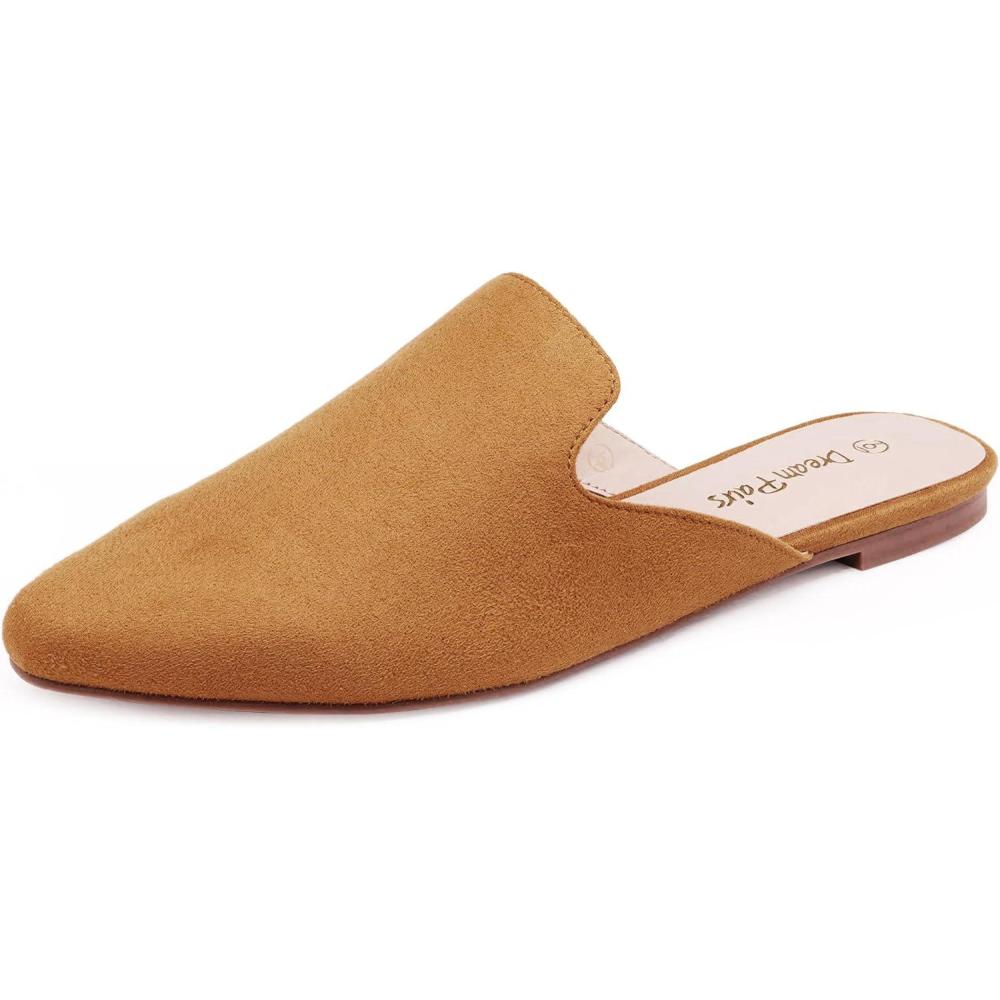 imageDREAM PAIRS Womens Flat Mules Pointed Toe Backless Loafer ShoesBrownsuede