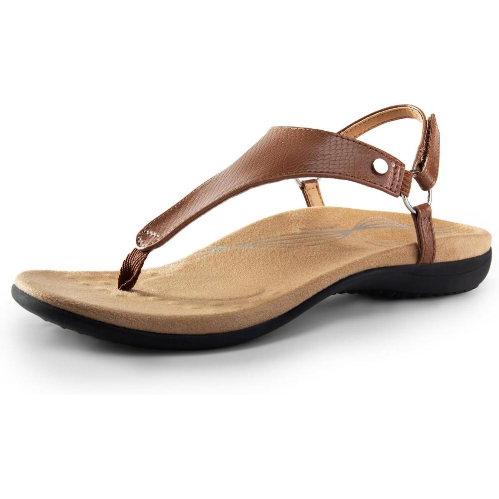 imageDREAM PAIRS Womens Flat Sandals Arch Support Orthopedic Comfortable Soft Cushion Summer TStrap Walking Thong SandalsBrown