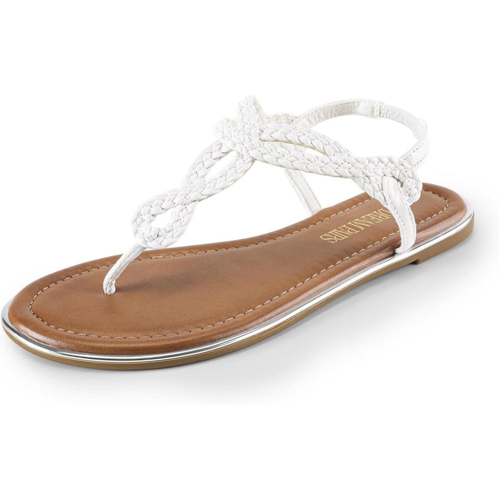 imageDREAM PAIRS Womens Flat Sandals Dressy Summer Stappy Comfortable Ankle Elastic TStrap Beach Thong SandalsWhite